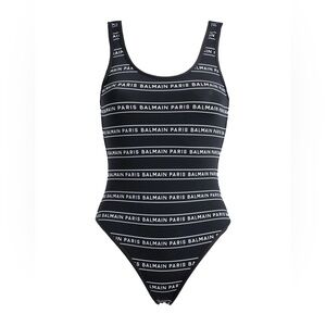 New Balmain Olimpionic Iconic Stripes Logo One Piece Swim Suit Black Size XS 36